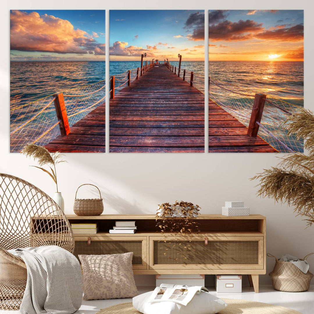 Vibrant Beach Sunset Wall Art | Coastal Ocean Canvas Print | Ready to Hang Tropical Decor for Living Room or Office