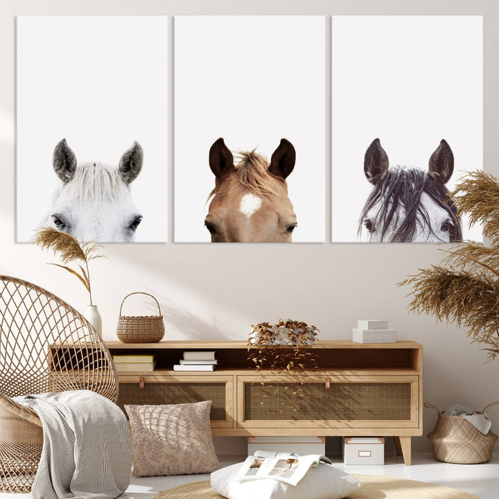 Horse Prints Set, Set of 3 Horse Wall Art, Horses Portraits, Farmhouse Wall Art, Farm Animals Canvas, Animals Portraits Set, Horse Poster