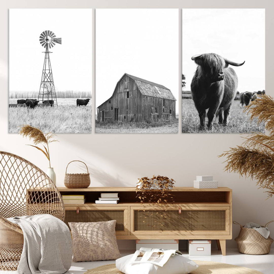 Old Barn Field Farmhouse Wall Art Decor Canvas Print, Boho Wall Art Print