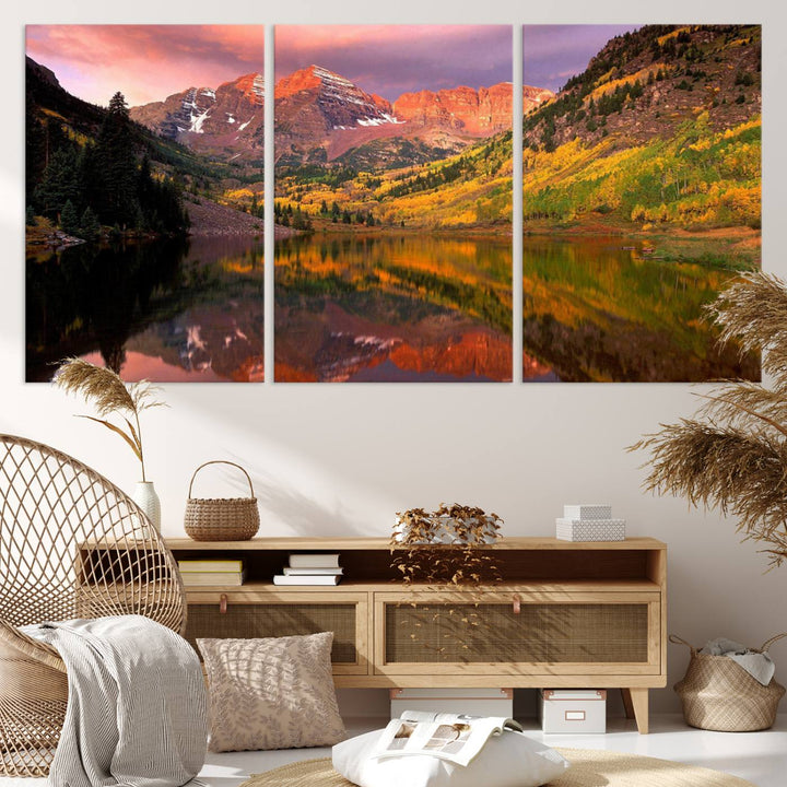 The Colorado Rockies Mountain Sunset Wall Art is a scenic nature canvas, ready to hang.