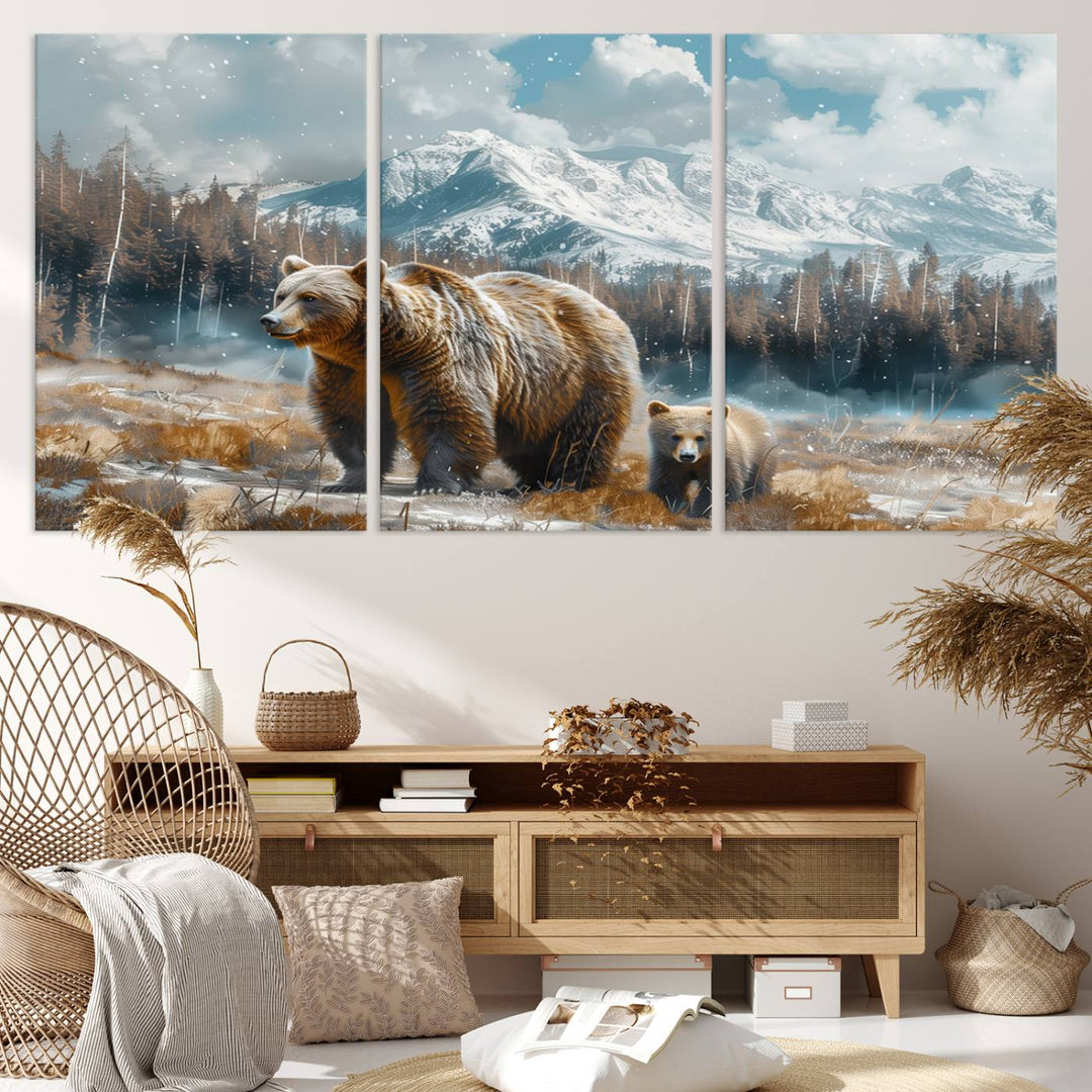 Bear and Baby Bear Wall Art Canvas Print is perfect nursery decor.