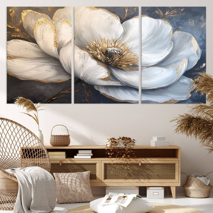 White Magnolia Flower Wall Art | Canvas Print | Abstract Floral Wall Decor | Elegant Bloom Artwork | Framed for Living Room or Bedroom