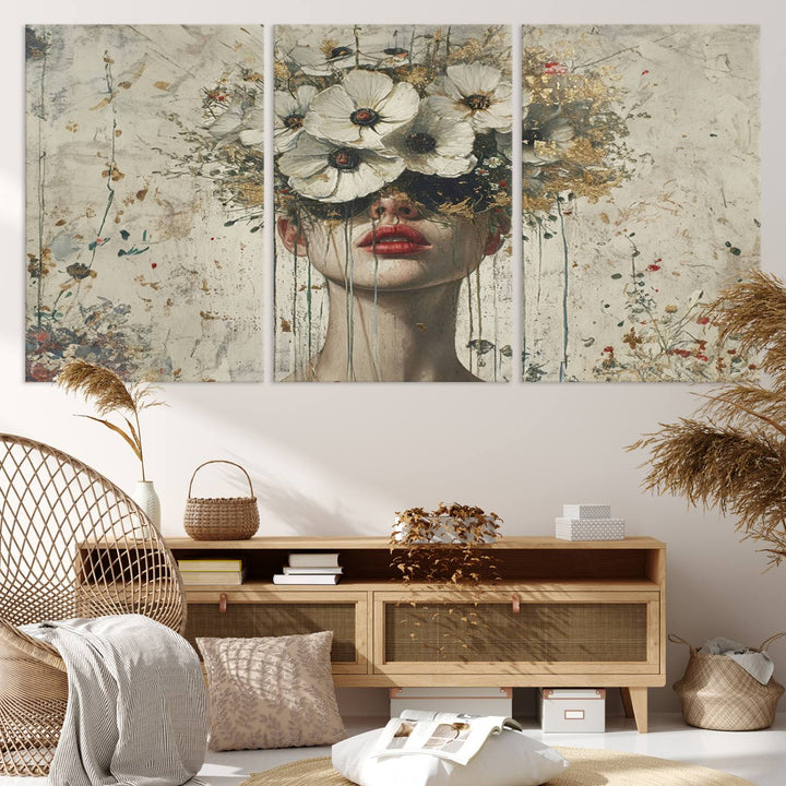 Abstract Floral Women Patel Wall Art Canvas Print