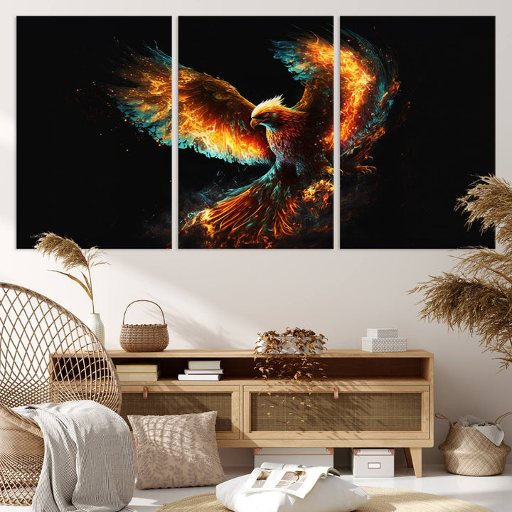 Fiery Phoenix Canvas Print | Ready to Hang Wall Art | Bold Fantasy Decor for Living Room | Majestic Bird Artwork