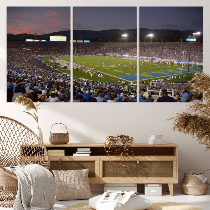 UCLA Bruins Football Team Print - Pasadena Rose Bowl Stadium Wall Art Canvas Print