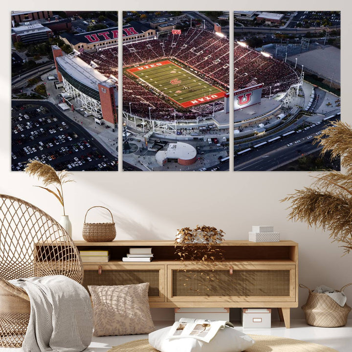 Utah Utes Football Team Print - Salt Lake City Rice-Eccles Stadium Wall Art Canvas Print