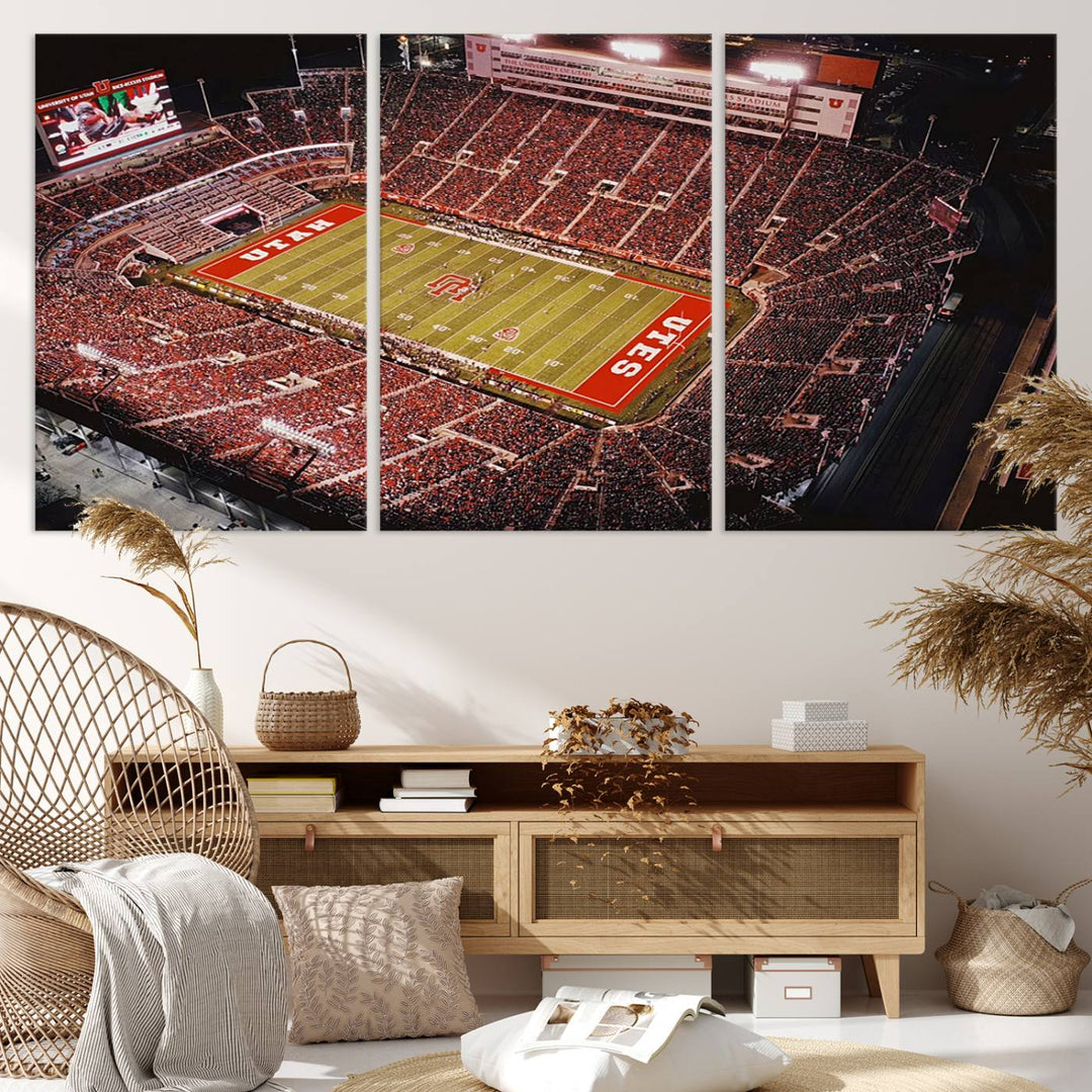 Utah Utes Football Team Print - Salt Lake City Rice-Eccles Stadium Wall Art Canvas Print