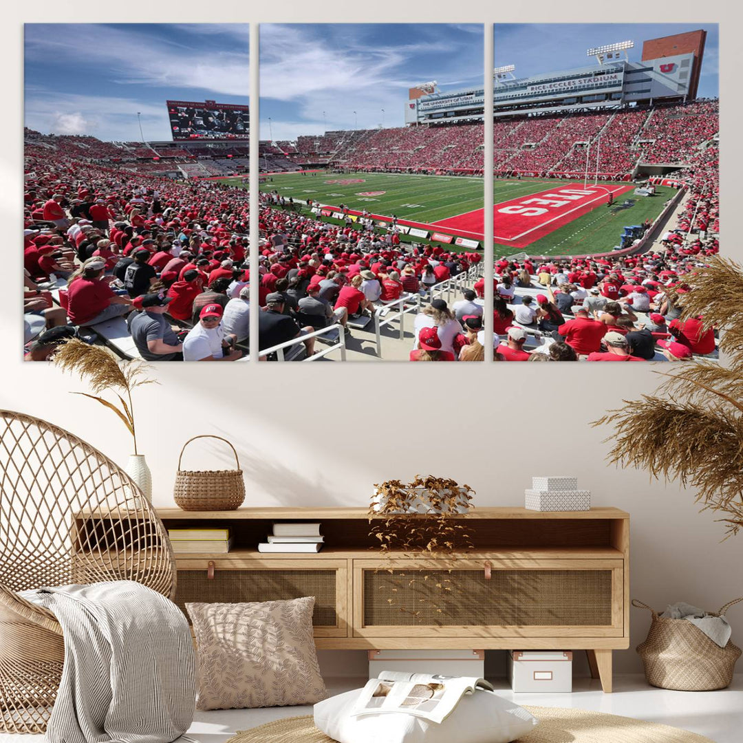 Utah Utes Football Team Print - Salt Lake City Rice-Eccles Stadium Wall Art Canvas Print