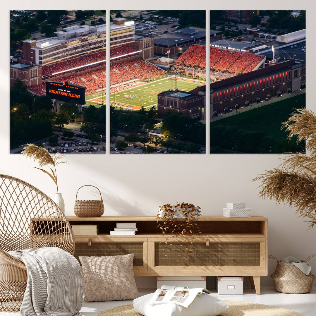 University of Illinois Fighting Illini Football Team Print - Champaign Illinois Memorial Stadium Wall Art Canvas Print