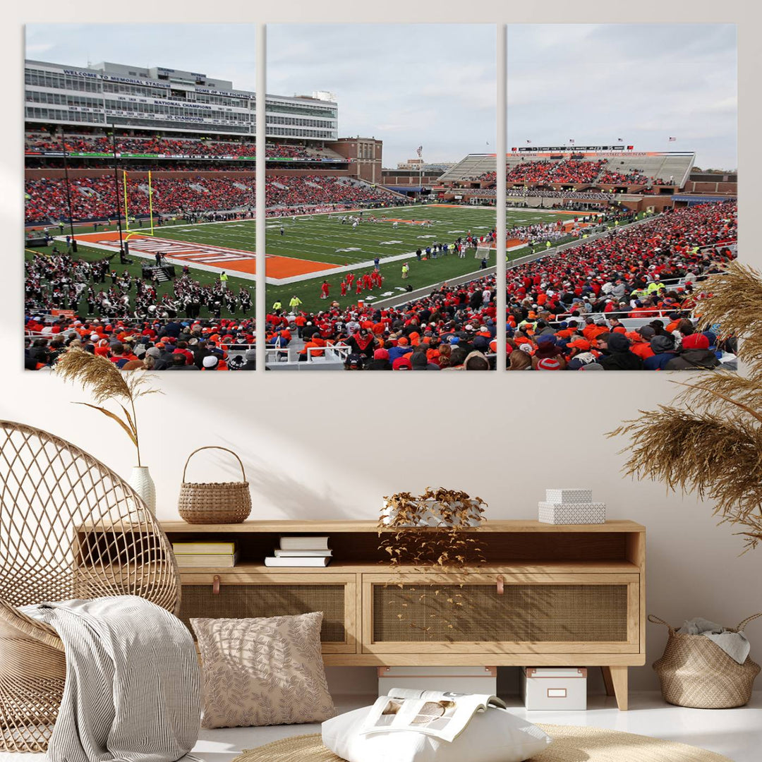 University of Illinois Fighting Illini Football Team Print - Champaign Illinois Memorial Stadium Wall Art Canvas Print