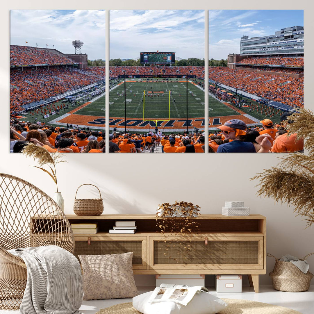 University of Illinois Fighting Illini Football Team Print - Champaign Illinois Memorial Stadium Wall Art Canvas Print