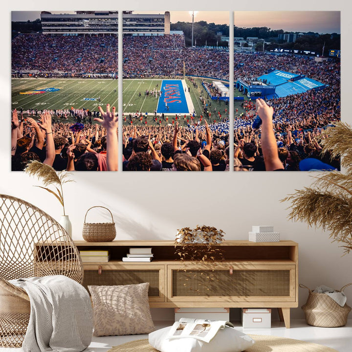 University of Kansas Jayhawks Football Team Print - Lawrence Kansas Memorial Stadium Wall Art Canvas Print