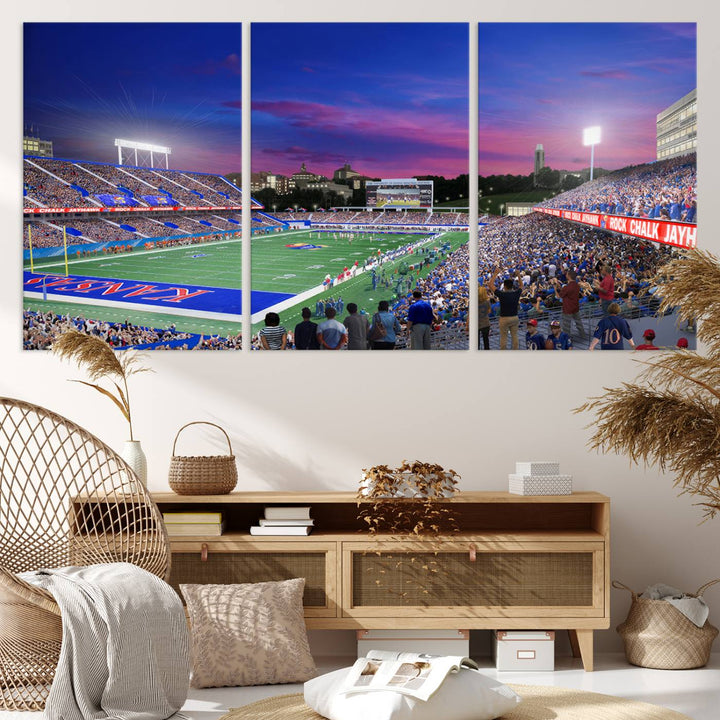 University of Kansas Jayhawks Football Team Print - Lawrence Kansas Memorial Stadium Wall Art Canvas Print