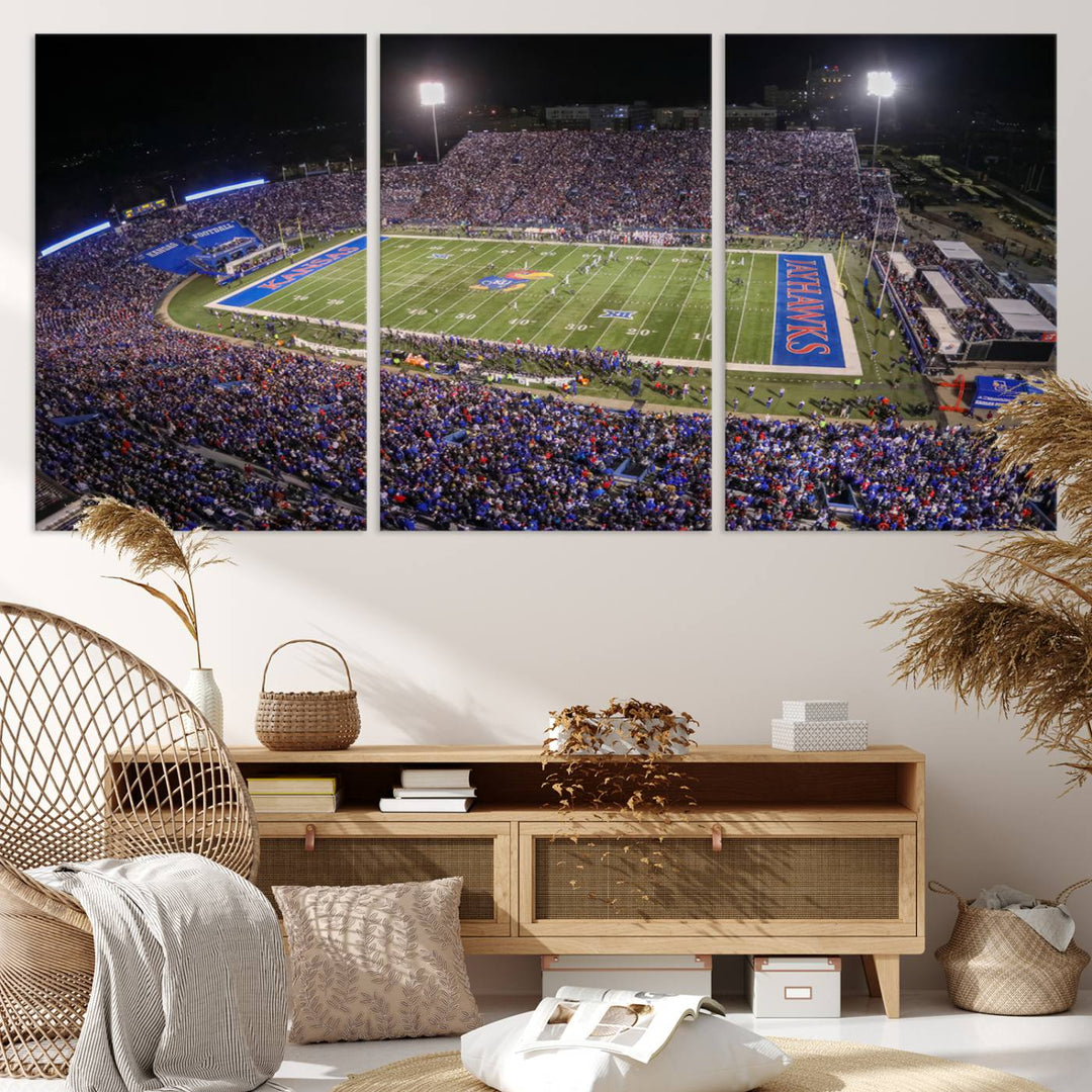 University of Kansas Jayhawks Football Team Print - Lawrence Kansas Memorial Stadium Wall Art Canvas Print