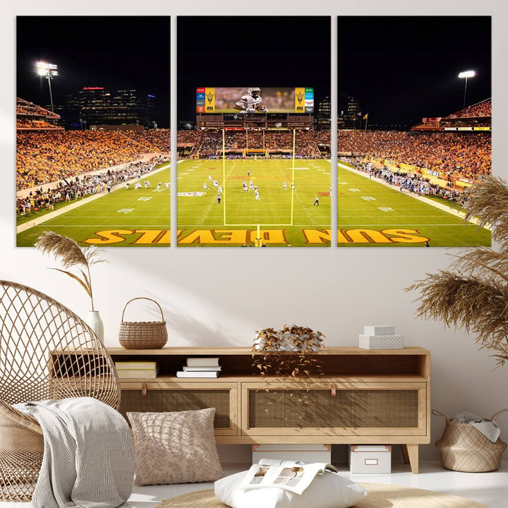 ASU Sun Devils Football Team Print - Phoenix Mountain America Stadium Wall Art Canvas Print