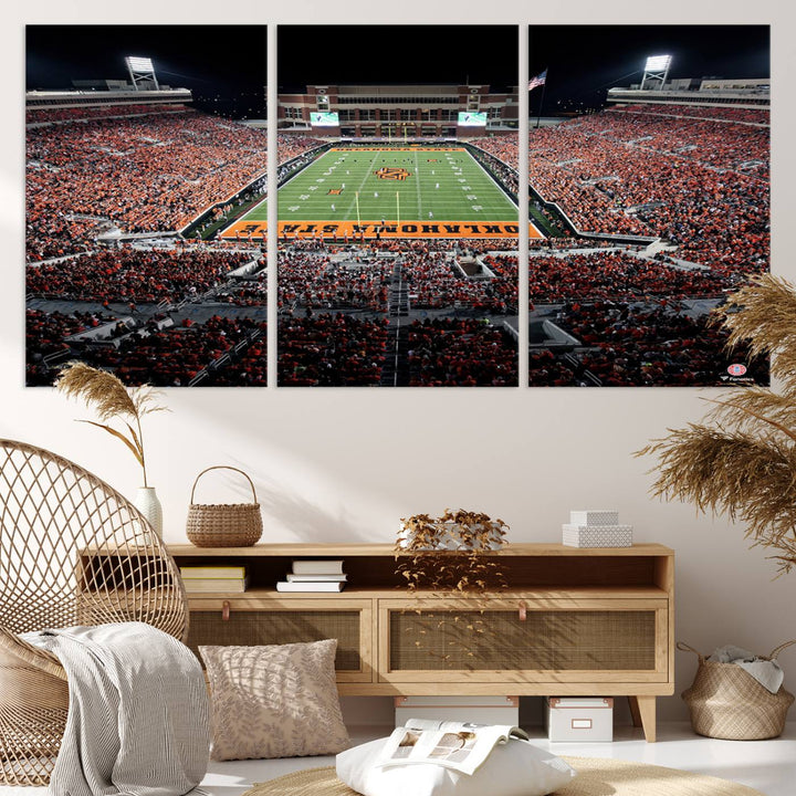 Oklahoma State Cowboys Football Team Print - Stillwater Boone Pickens Stadium Wall Art Canvas Print