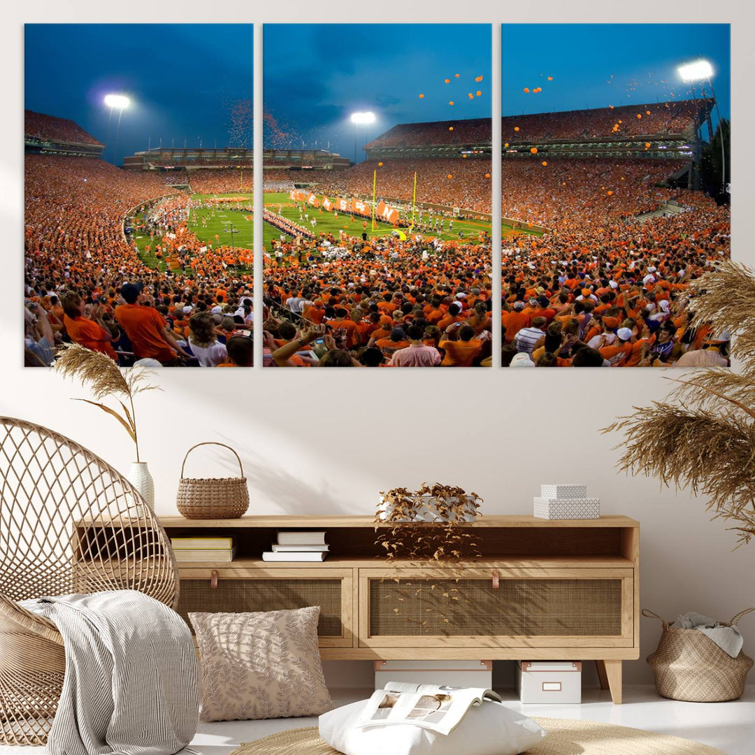 Clemson University Tigers Football Team Print - Clemson Memorial Stadium Wall Art Canvas Print