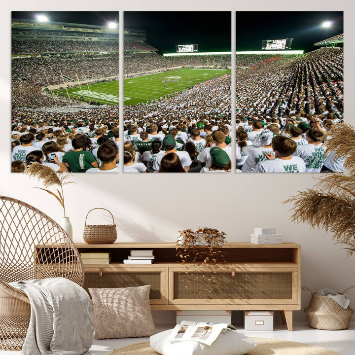 Michigan State Spartans Football Team Print - East Lansing Spartan Stadium Wall Art Canvas Print