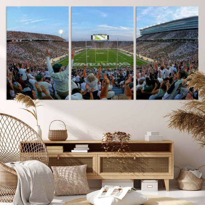 Michigan State Spartans Football Team Print - East Lansing Spartan Stadium Wall Art Canvas Print