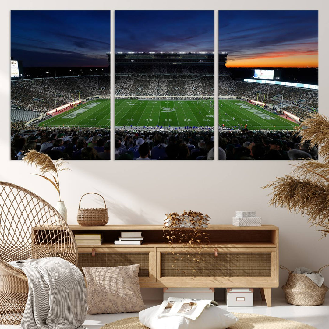 Michigan State Spartans Football Team Print - East Lansing Spartan Stadium Wall Art Canvas Print