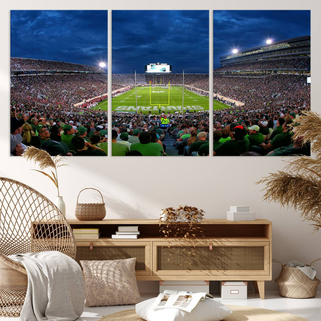 Michigan State Spartans Football Team Print - East Lansing Spartan Stadium Wall Art Canvas Print