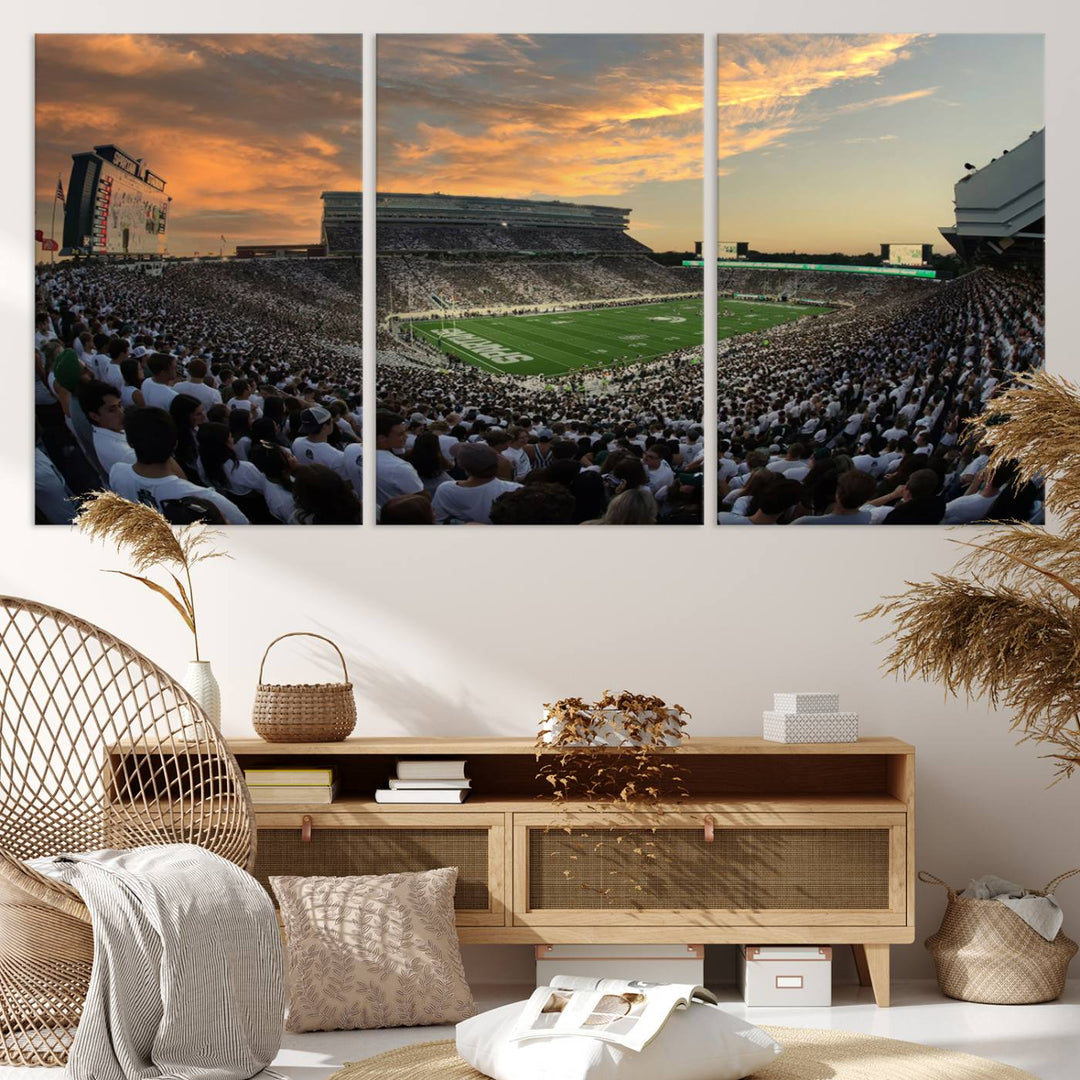 Michigan State Spartans Football Team Print - East Lansing Spartan Stadium Wall Art Canvas Print