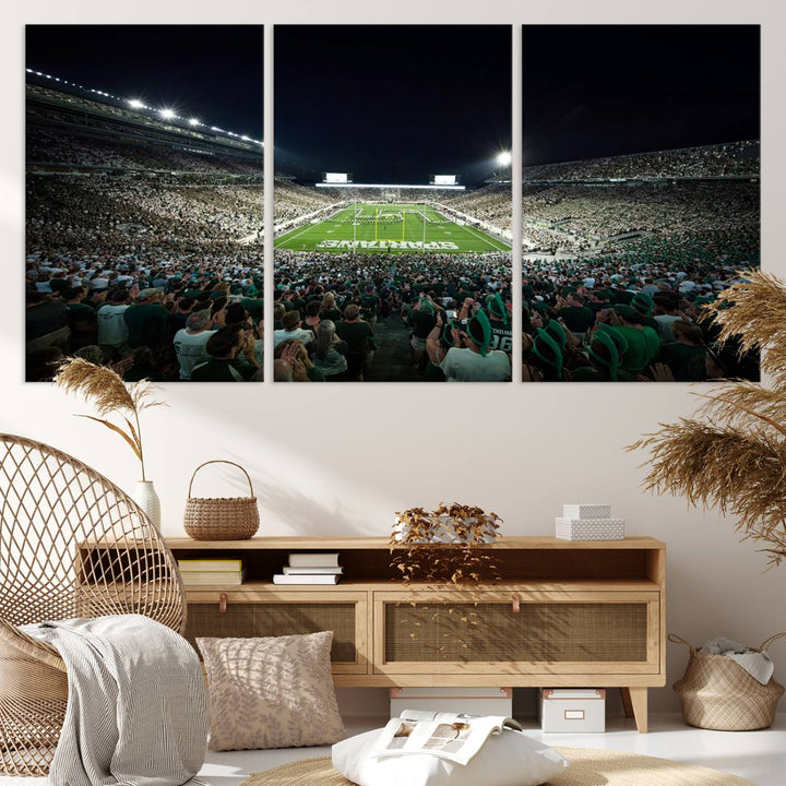 Michigan State Spartans Football Team Print - East Lansing Spartan Stadium Wall Art Canvas Print