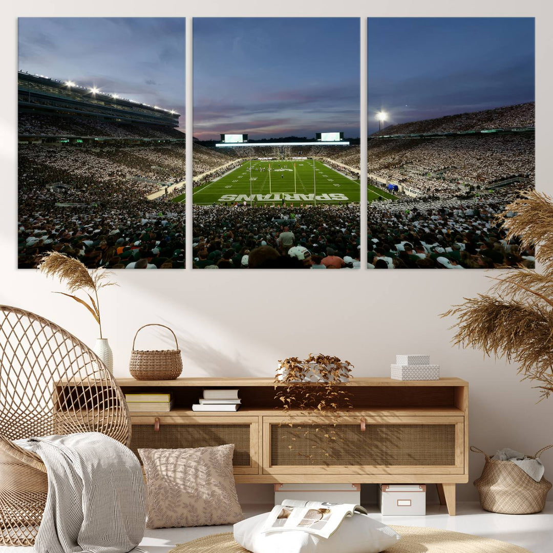 Michigan State Spartans Football Team Print - East Lansing Spartan Stadium Wall Art Canvas Print