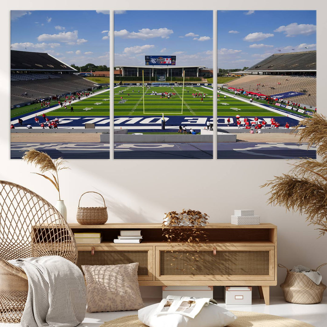 Rice University Owls Football Team Print - Houston Rice Stadium Wall Art Canvas Print