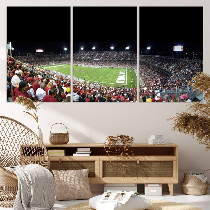 This Stanford University Cardinal Football Team canvas print, depicting fans in red filling Stanford Stadium at night, is perfect.