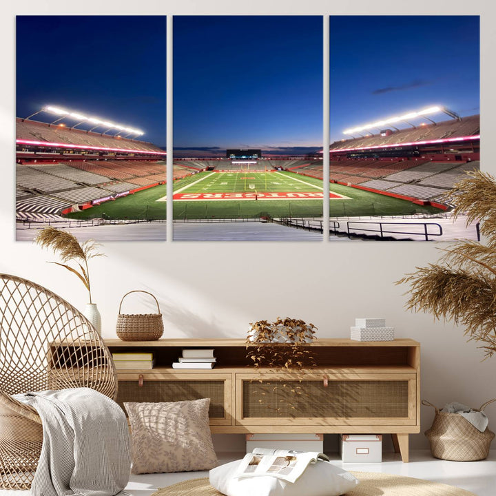 A large SHI Stadium at dusk, ideal for a Rutgers Scarlet Knights Football Team canvas print.