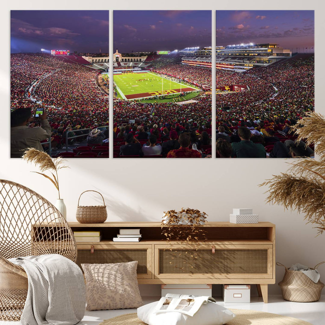 The University of Southern California USC Trojans Football Team Print - Los Angeles Memorial Coliseum Stadium Wall Art Canvas Print