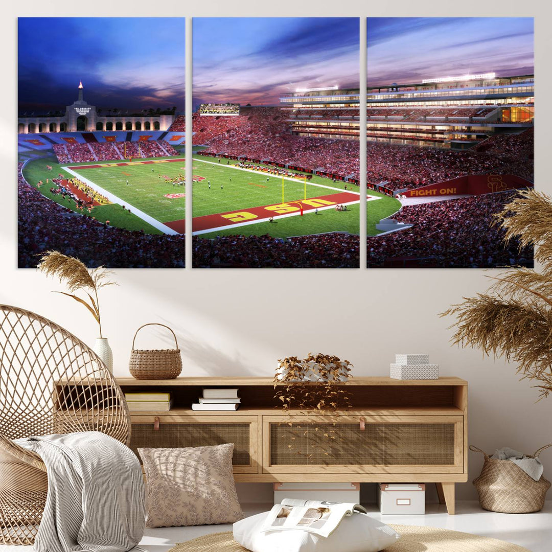 The University of Southern California USC Trojans Football Team Print - Los Angeles Memorial Coliseum Stadium Wall Art Canvas Print