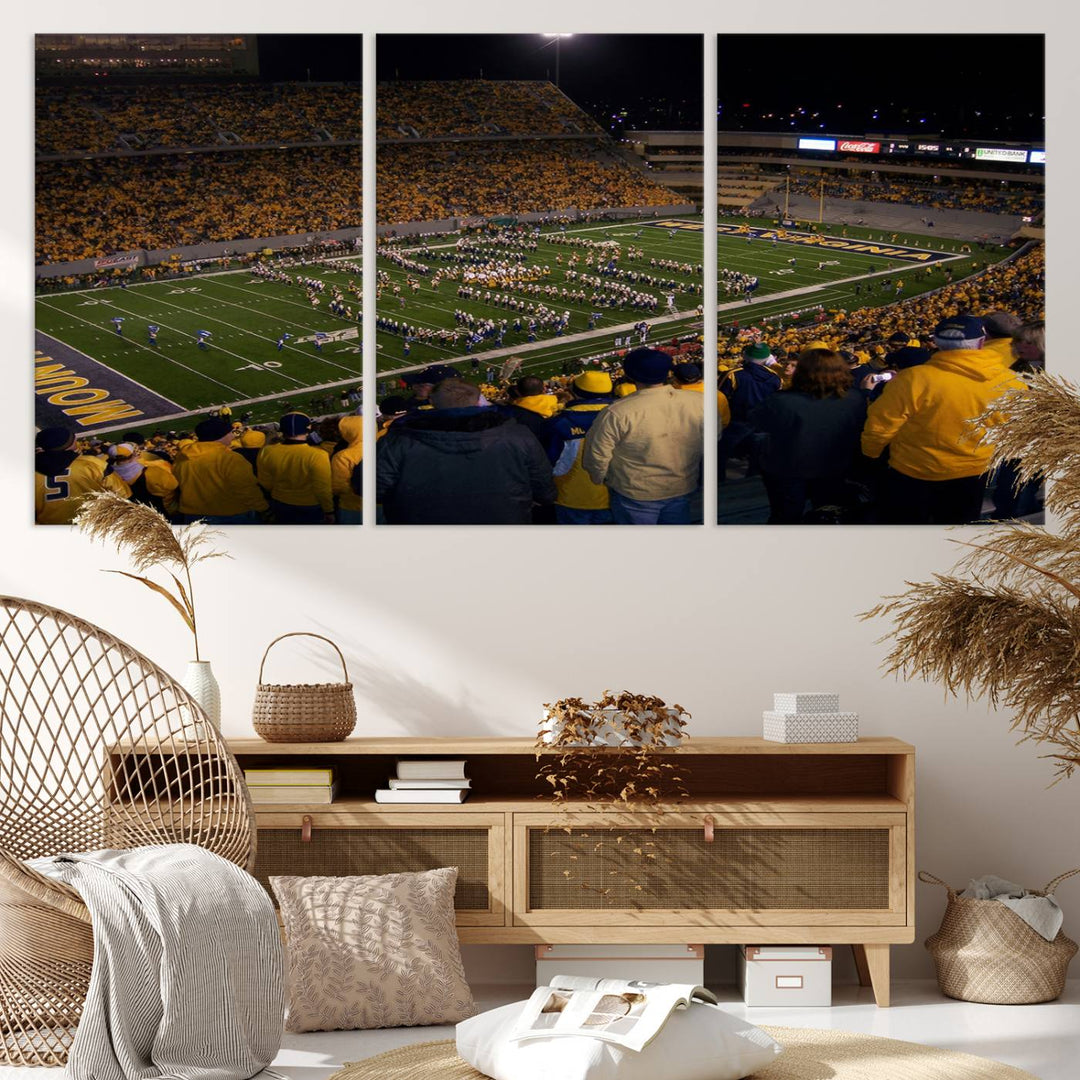 West Virginia Uni Mountaineers Football Canvas Wall Art Print.