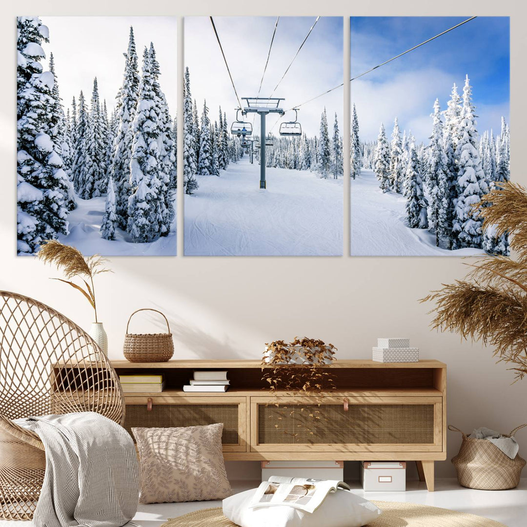 Winter Ski Lift Landscape Wall Art | Snowy Mountain Adventure | Framed and Ready to Hang | Perfect for Cabin Wall Art, Farmhouse Decor