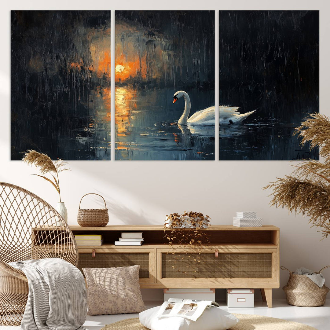 Abstract Swan on Water Wall Art Canvas Print - Elegant Nature Scene for Modern Home Decor