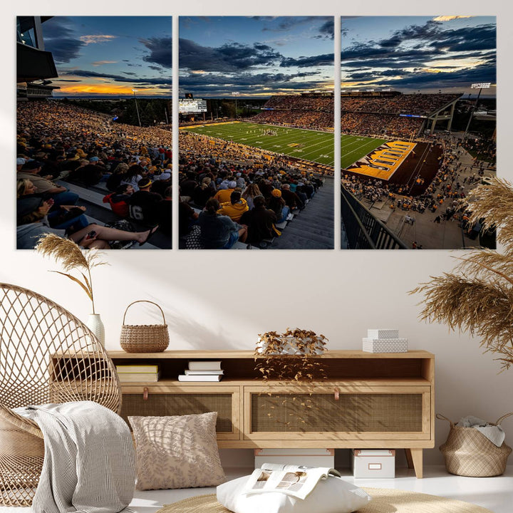 Cowboy Football War Memorial Stadium Wall Art | Ready to Hang Canvas Print of College Football Stadium at Sunset | Perfect for Sports Fans and Football Enthusiasts