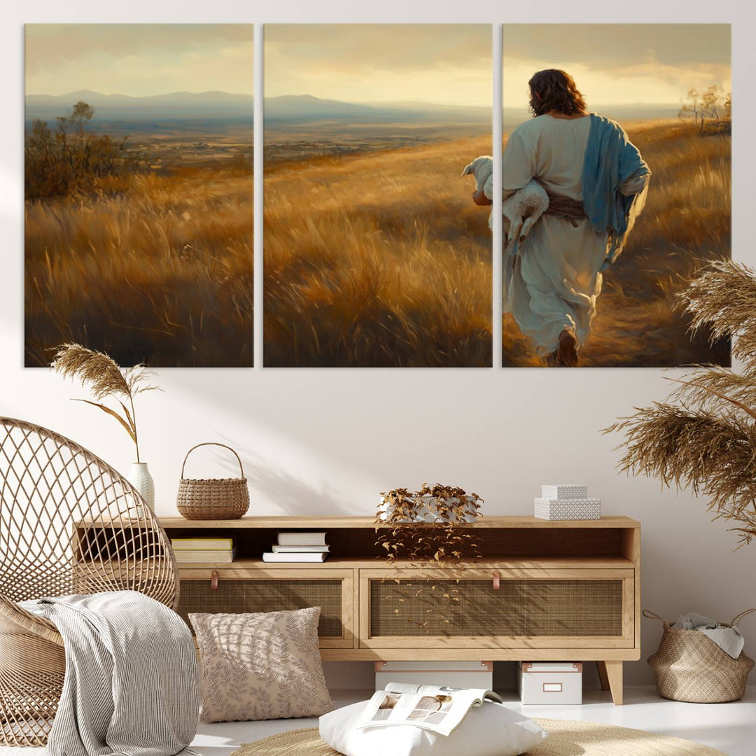 Jesus the Good Shepherd Wall Art Canvas Print - Inspirational Christian Religious Print for Prayer Room Decor