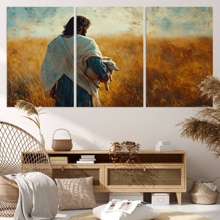 Jesus the Good Shepherd Wall Art Canvas Print - Inspirational Christian Religious Print for Prayer Room Decor