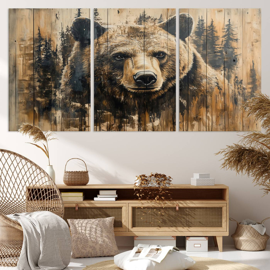 Rustic Bear Wall Art Canvas Print | Framed & Ready to Hang | Rustic Animal Artwork for Living Room, Office, Cabin, or Nature-Inspired Décor