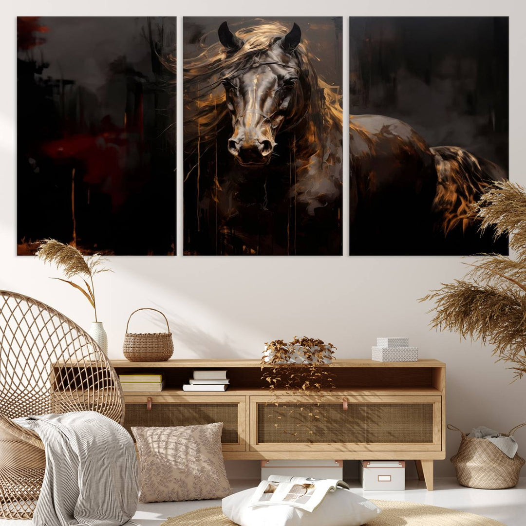 Abstract Black Horse Canvas Print | Abstract Equine Wall Art | Western Decor Print | Horse Lover Gift | Farmhouse & Cabin Wall Art