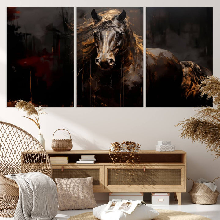 Abstract Black Horse Canvas Print | Abstract Equine Wall Art | Western Decor Print | Horse Lover Gift | Farmhouse & Cabin Wall Art