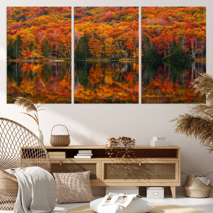 Autumn Reflection Canvas Print, Stunning Fall Foliage Wall Art, Serene Lake Landscape, Perfect Seasonal Decor Print