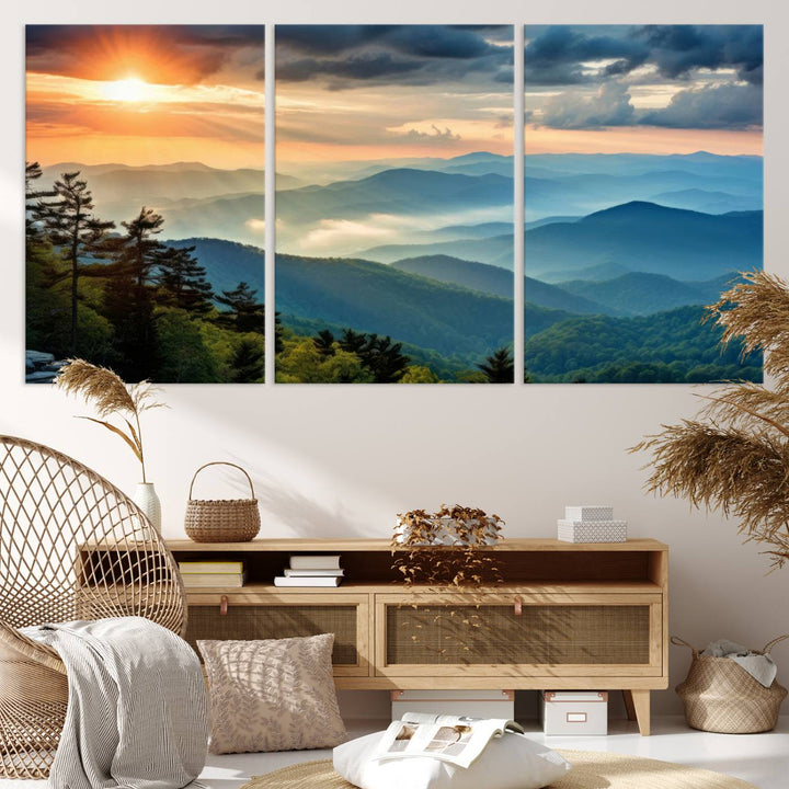 Sunrise Over Mountain Range Wall Art | Canvas Print Ready to Hang | Perfect for Farmhouse Wall Decor, Cabin Wall Art, Nature-Inspired Home