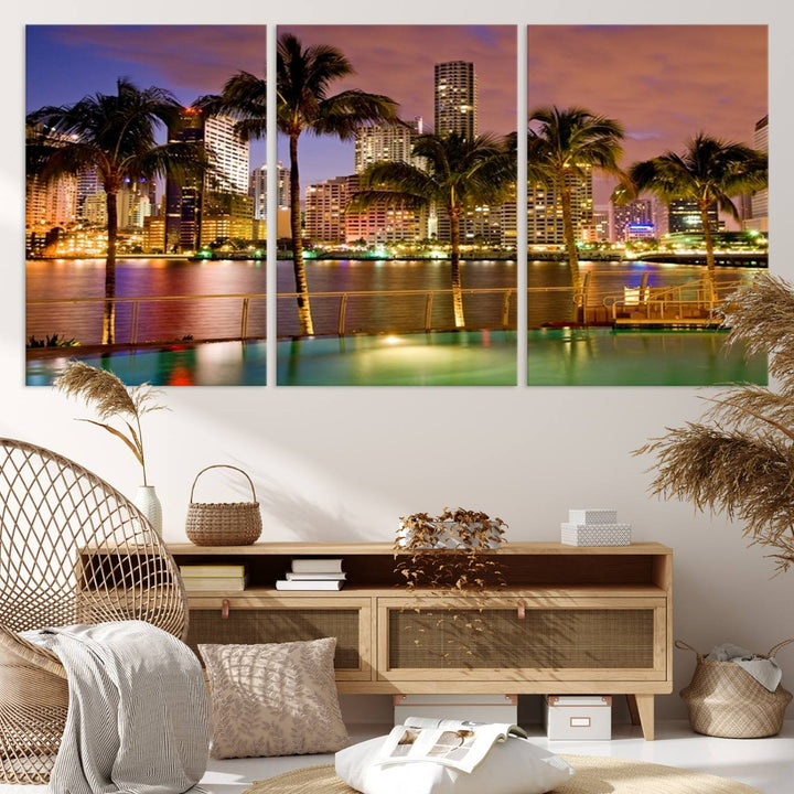 Wall Art MIAMI Canvas Print Miami Skyline with Palms