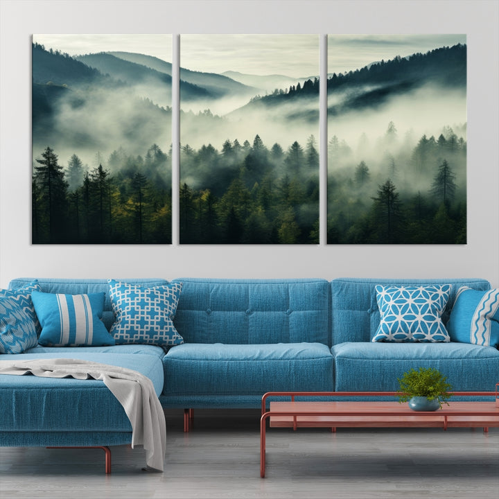 Captivant Misty Forest Wall Art Premium Impression sur toile une atmosphère brumeuse et sereine