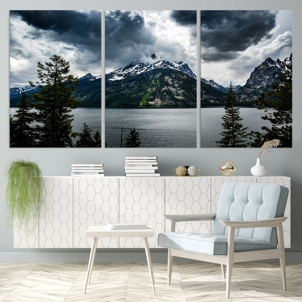 Grand Teton National Park Canvas Wall Art – Majestic Mountain Landscape Under Dramatic Clouds - Ready to Hang