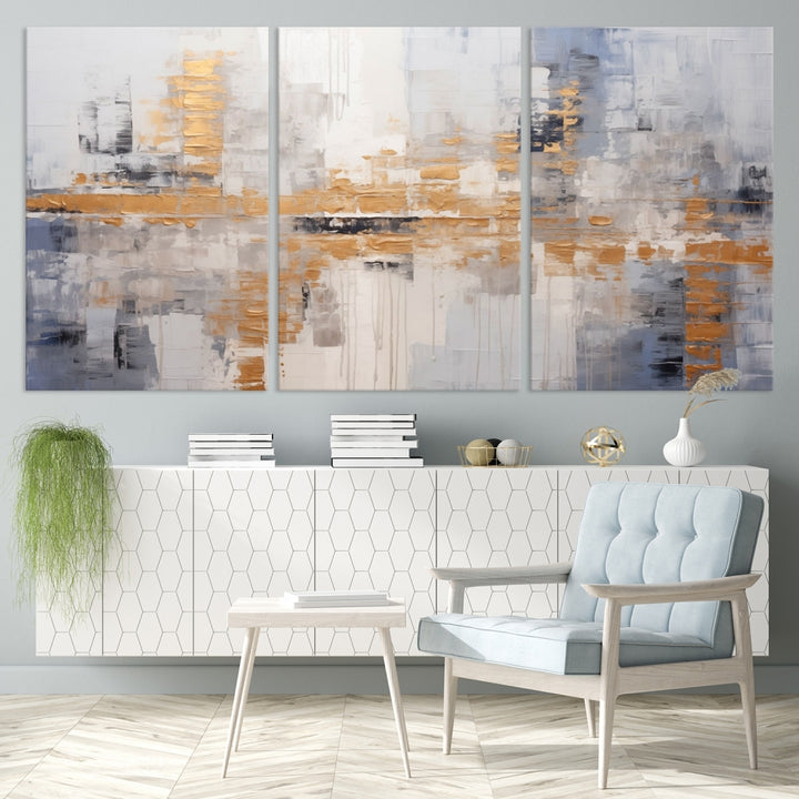 The Beige Modern Large Abstract Wall Art Canvas Print in neutral tones features a UV-protective coating for enduring elegance.