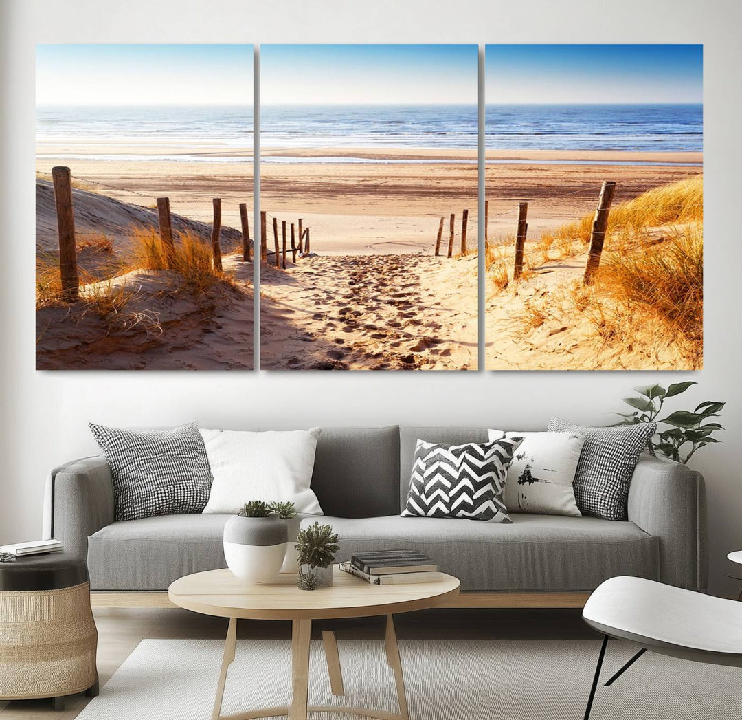 Serene Beach Path Canvas Art, Giclee Canvas Print with Gallery Wrap, Coastal Sand Dunes Wall Art Featuring Canon Print Quality