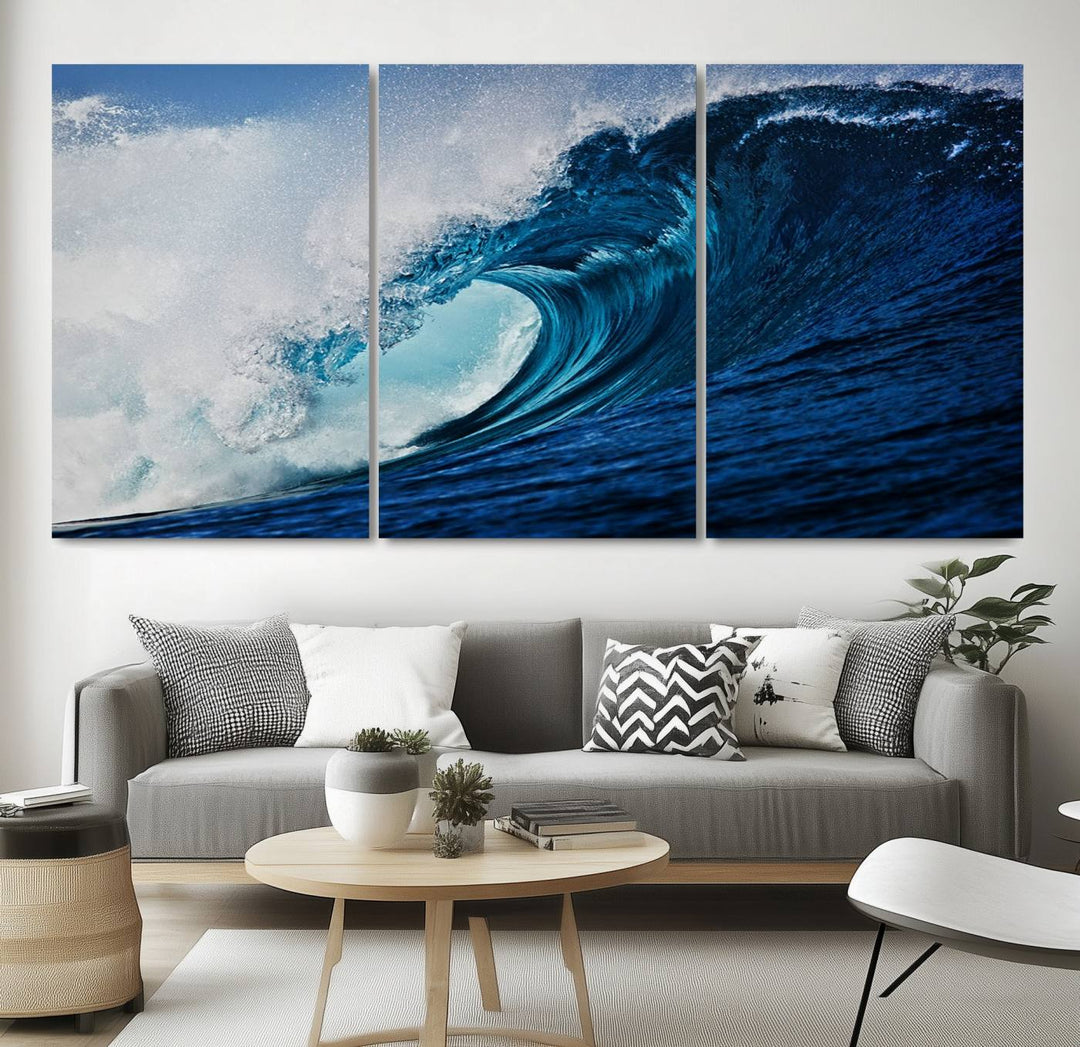 Ocean Wave at Sunset Canvas Art, Large Wall Print of Vibrant Water Waves, Coastal Art for Living Room and Dining Room Decor